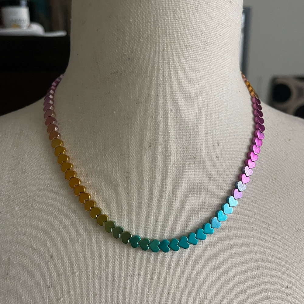 Multicolor Hematite Heart Necklace - Picture 3 of 5